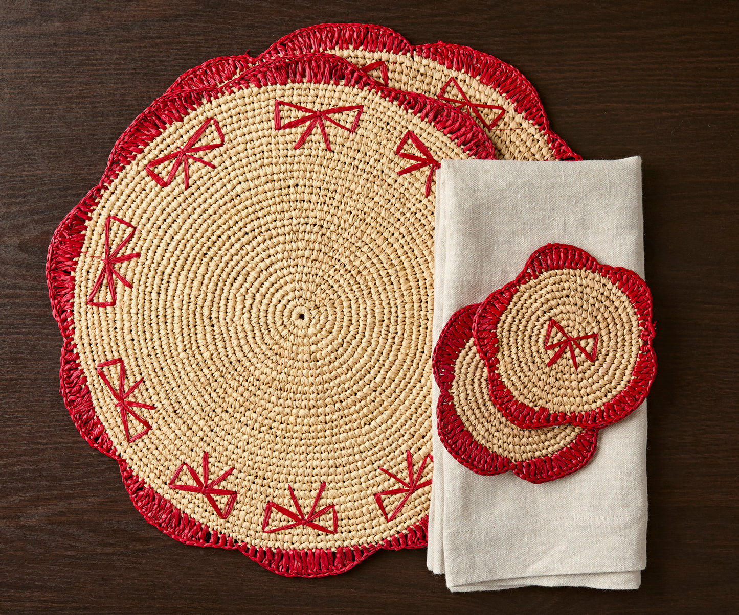 Handwoven Raffia Fringe Coaster by Payton James โ Bohemian Candle Mat, Rustic Table Decor, Natural Raffia Palm