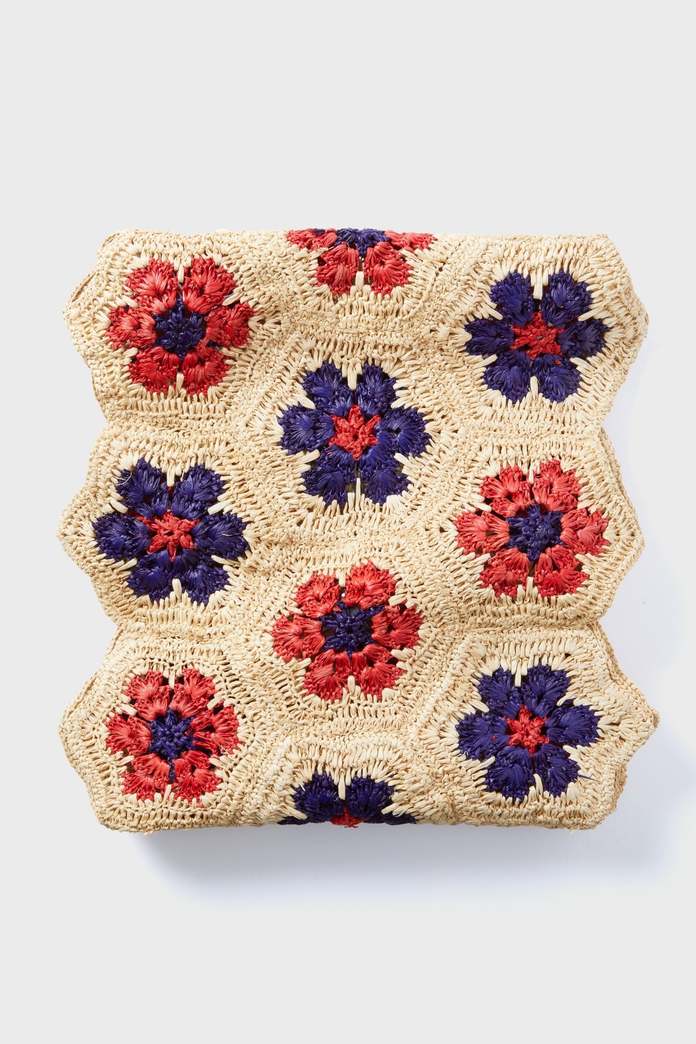 πΊπΈ Handwoven Americana Flower Table Runner & Scalloped Placemat β Payton James x Tuckernuck β Boho Style, Red & Blue Flowers, Natural Raffia