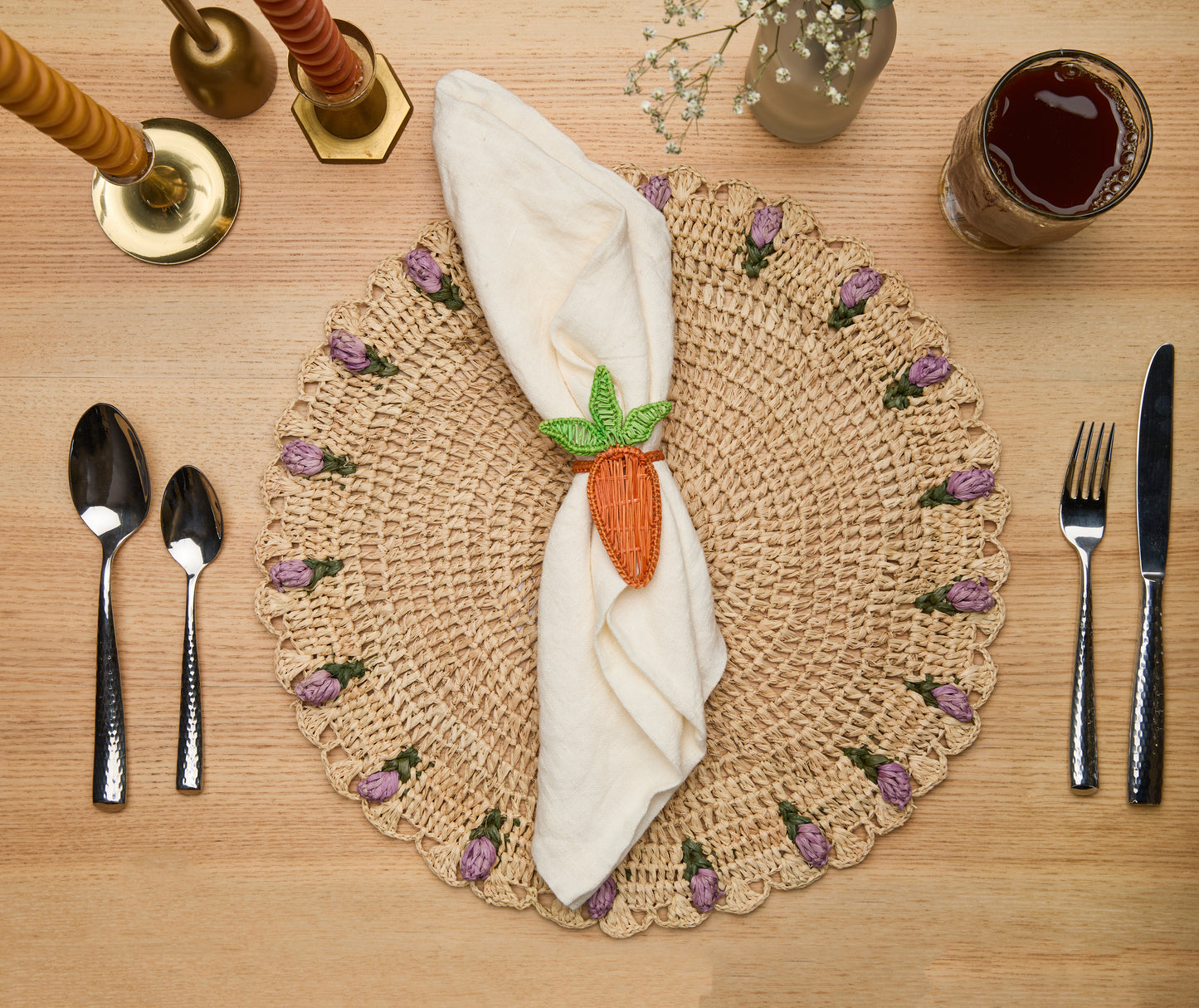 Carrot Napkin Ring β 3.5β Handwoven Iraca Palm β Artisan Spring Table Decor from Colombia