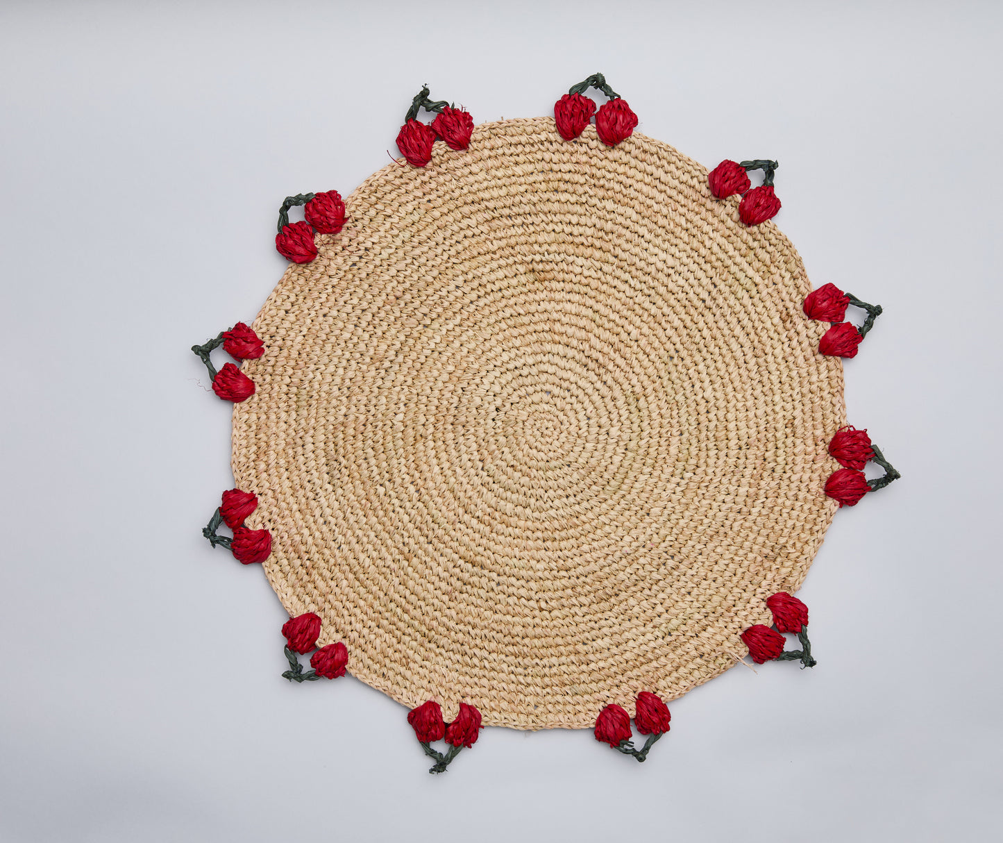Cherry Scalloped Edge Placemat β 14β Hand-Crocheted Raffia β Artisan Summer Table Decor β Coastal & Boho Dining