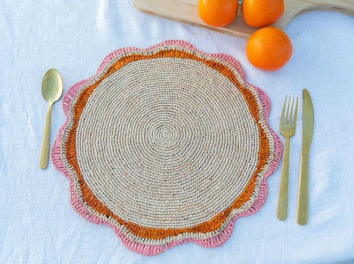 Round Pink Placemat set of 2, 4 and 6, Garden Party Decor
