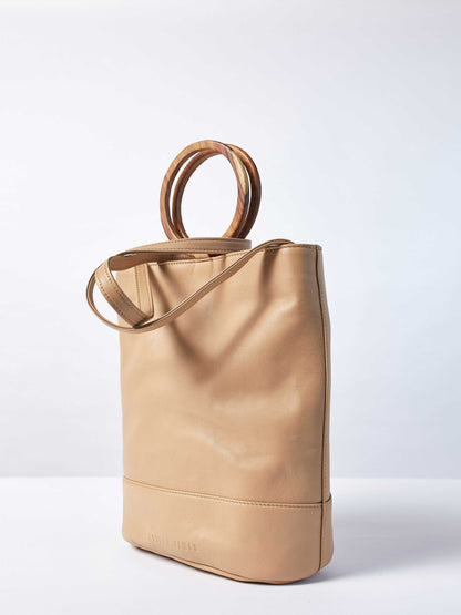 Leather-Tote and Crossbody-Handbag-Cappucino-Bag-by-PaytonJames-Nashville-designer closeup of tied strap