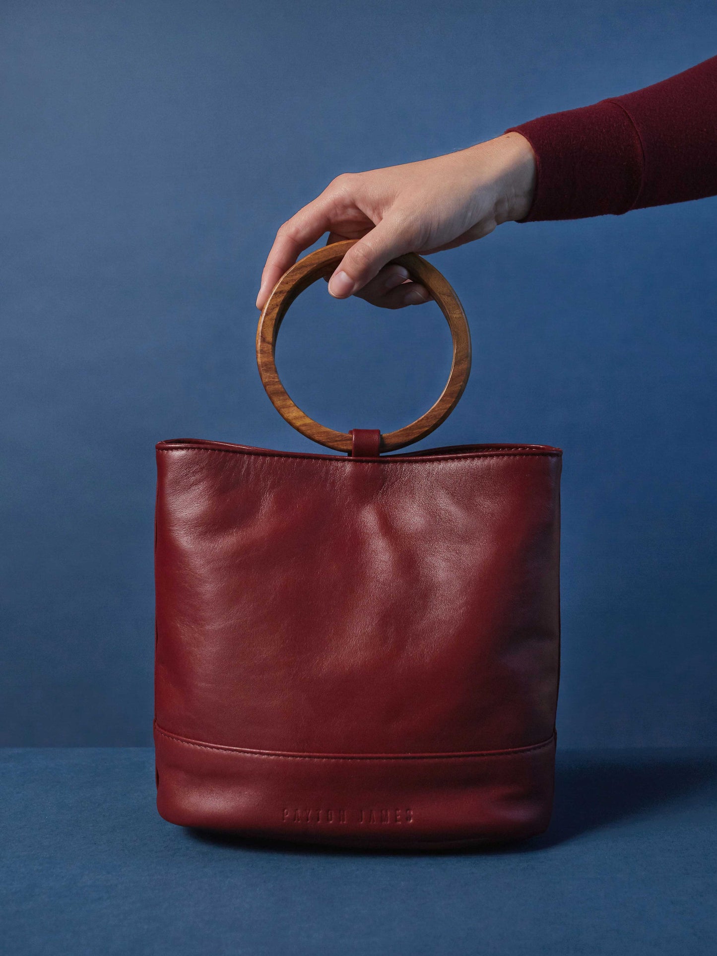 Mini Wood Bucket Tote - Cabernet