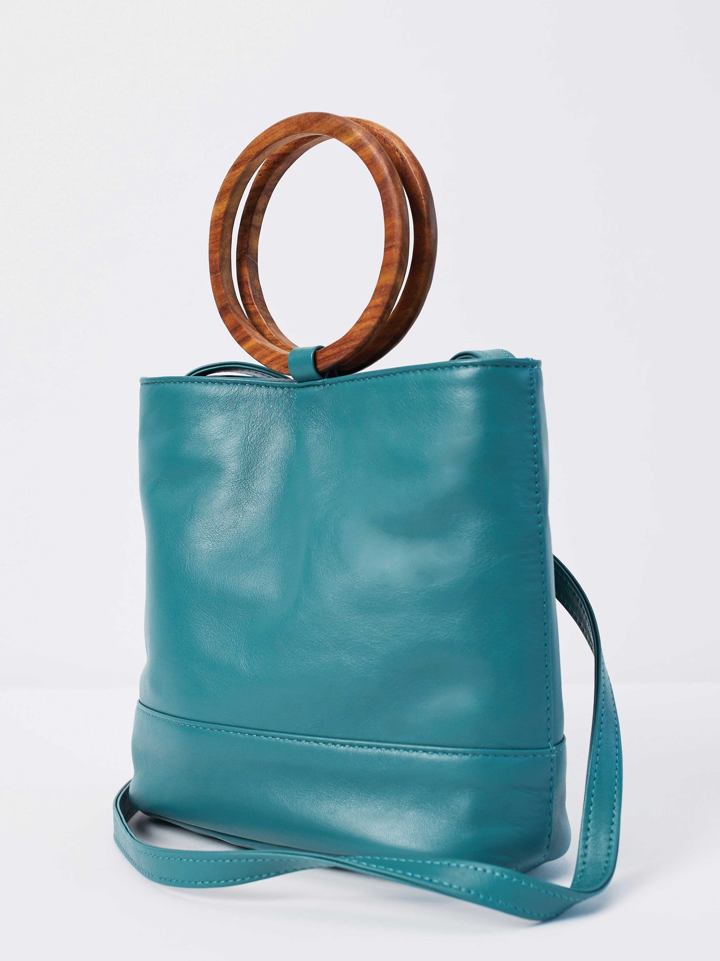 Leather Tote and Crossbody Emerald Mini Wood Tote by Payton James: Nashville Handbag Designer