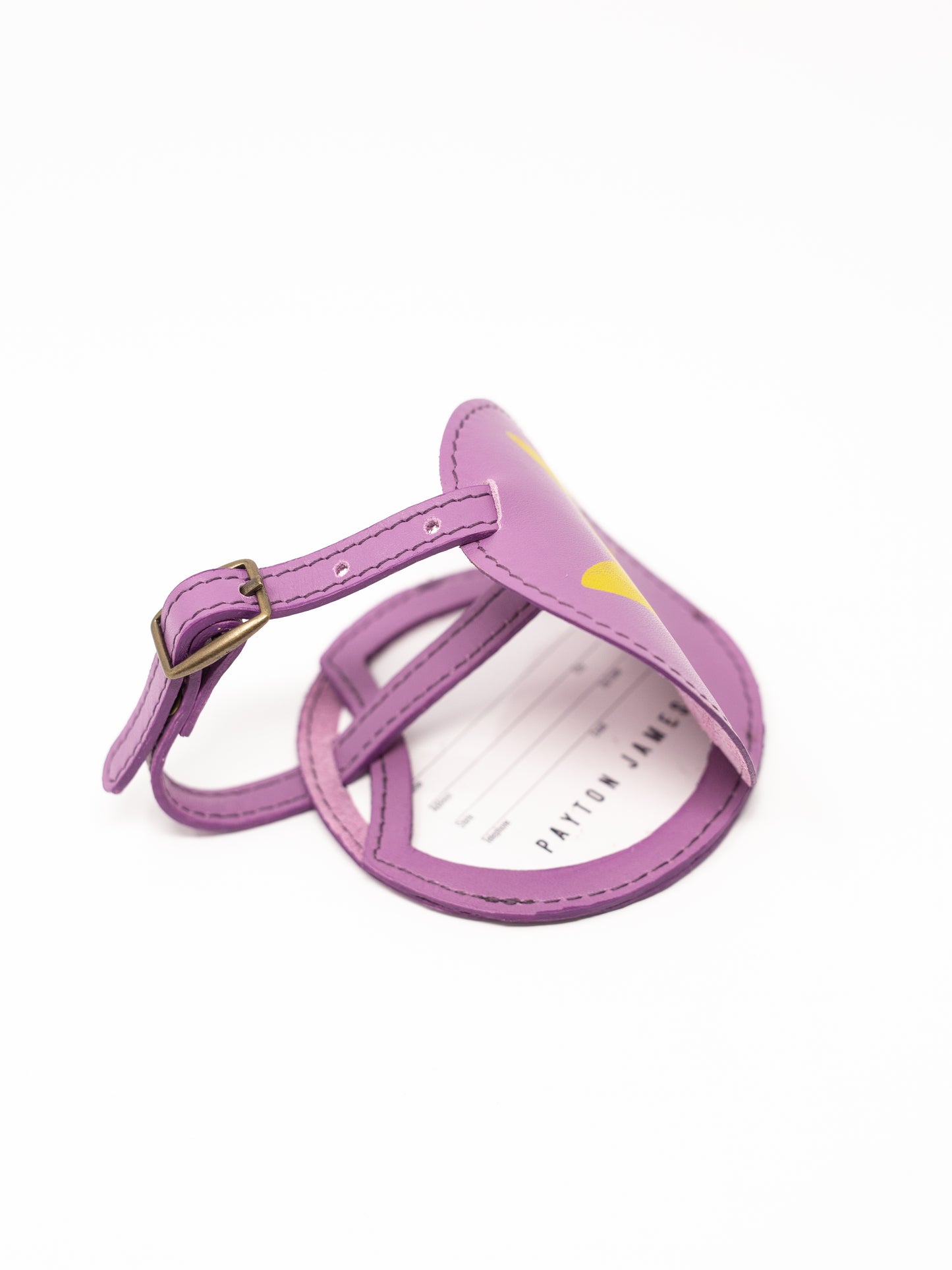 Palm Tree Luggage Tags- Inside of Lavender Leather luggage tags by payton james