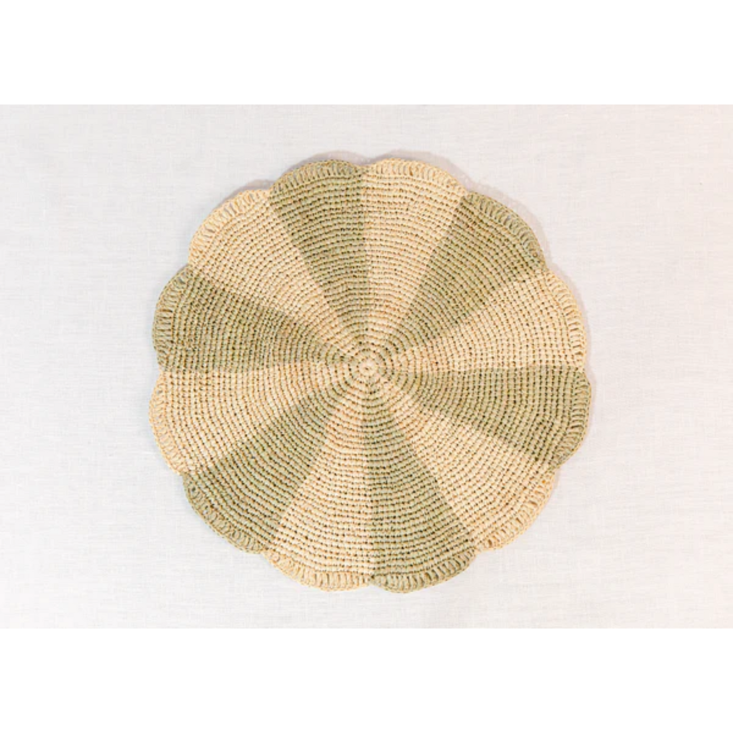 Pinwheel Olive Placemat, raffia tabletop