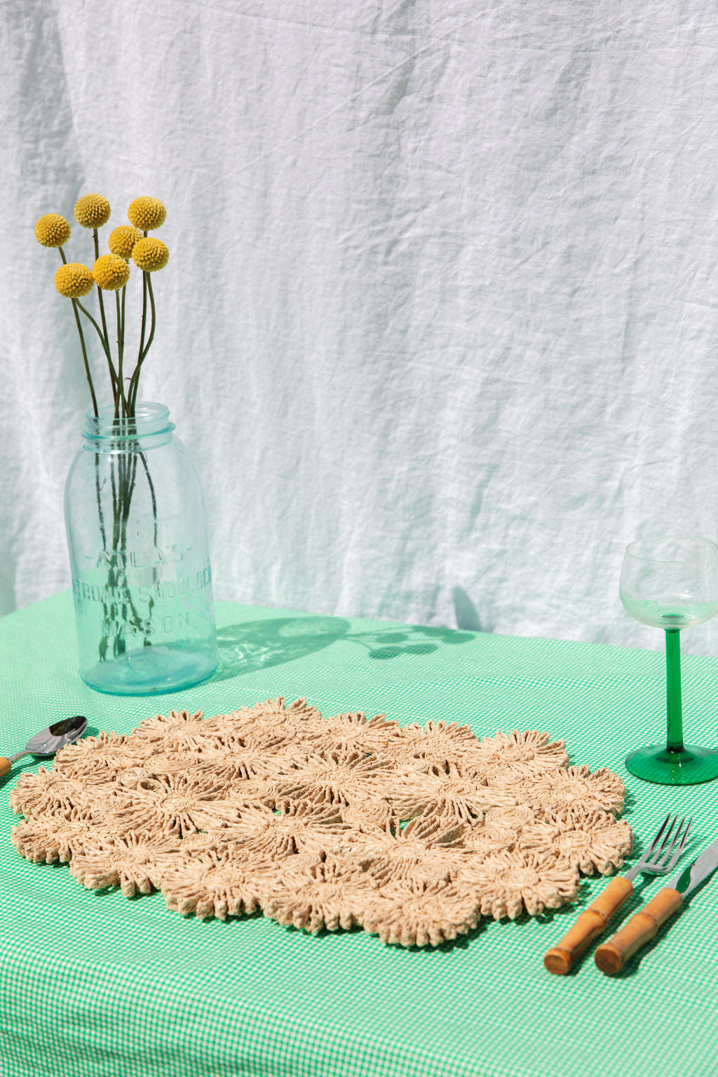 Fleur Raffia Placemat, Natural Color Flowers Woven Tabletop – Payton James
