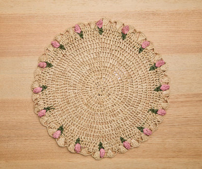 Tulip Floral Placemats – Hand-Crocheted Raffia Palm Floral Placemats – Spring Table Decor