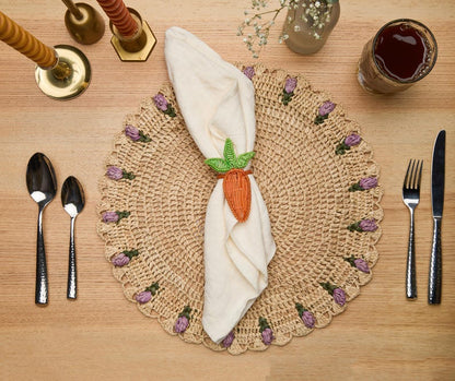 Tulip Floral Placemats – Hand-Crocheted Raffia – Elegant Spring Table Decor