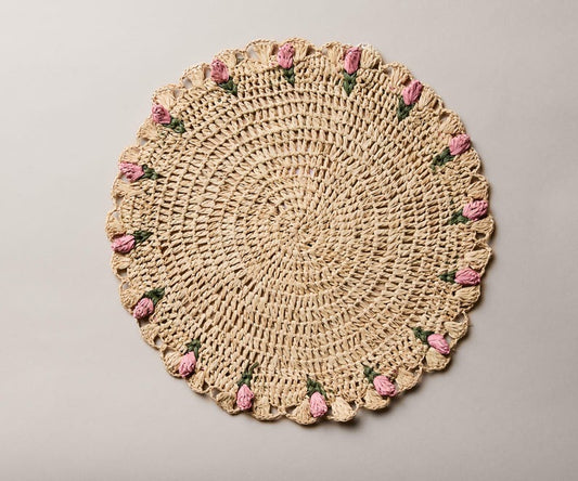 Tulip Floral Placemats – Hand-Crocheted Raffia Palm Floral Placemats – Spring Table Decor