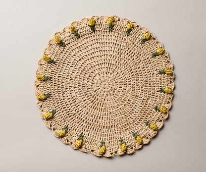 Handmade Tulip Placemats – Set of 4 Raffia Crochet – Spring & Easter Table Decor