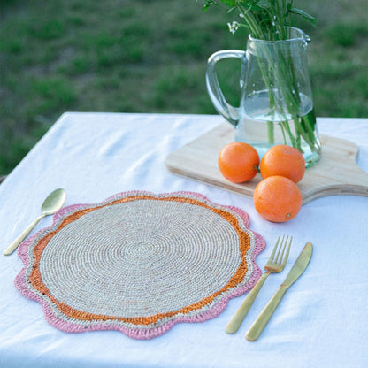 Round Pink Placemat set of 2, 4 and 6, Garden Party Decor