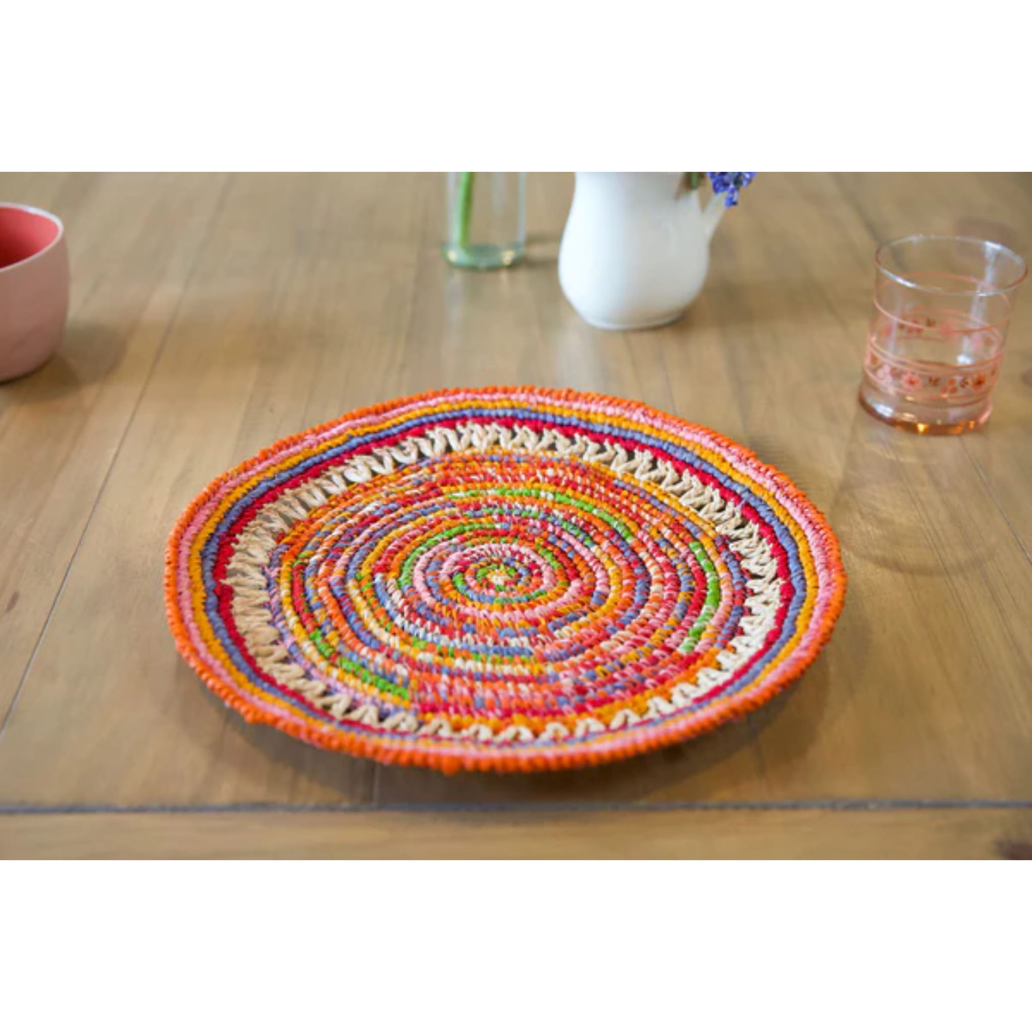 Rainbow Raffia Placemat,colorful woven Tabletop