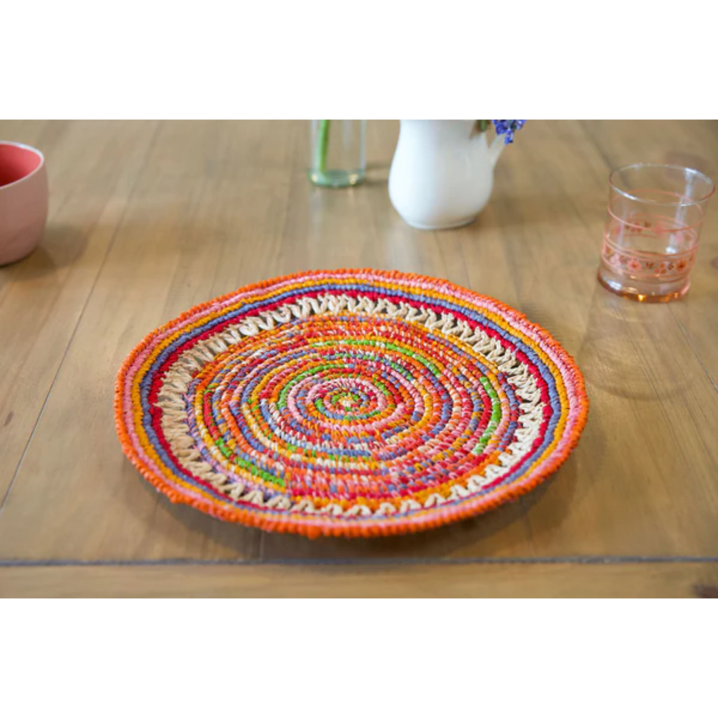 Pahiyas Woven Raffia Fringe Placemats, Multi Rainbow, kubo