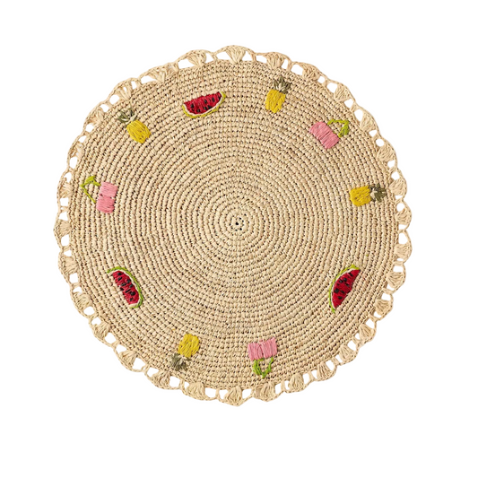 Fruit Salad Embroidered Raffia Placemat