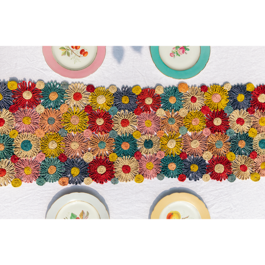 Multicolor Raffia Flower Table Runner