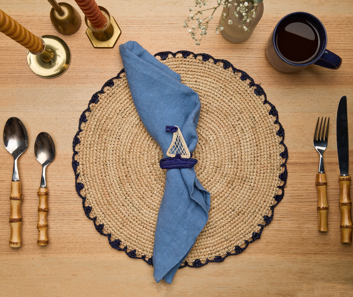 Coastal Sailboat Napkin Rings (Set of 4) – 2.75” Handwoven Iraca Palm, Artisan-Made Nautical Table Decor