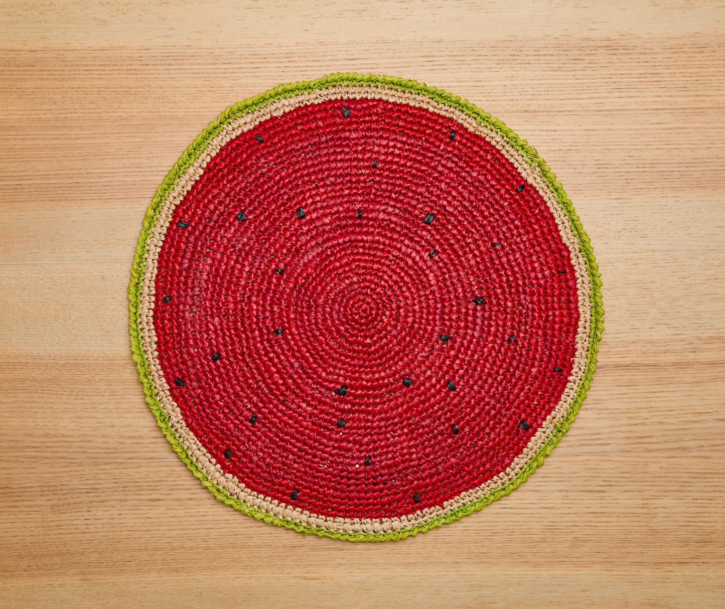 Watermelon Placemats – 14” Hand-Crocheted Raffia Palm, Artisan Summer Table Decor