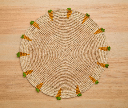 Handwoven Carrot Round Raffia Placemat – Artisan Table Décor