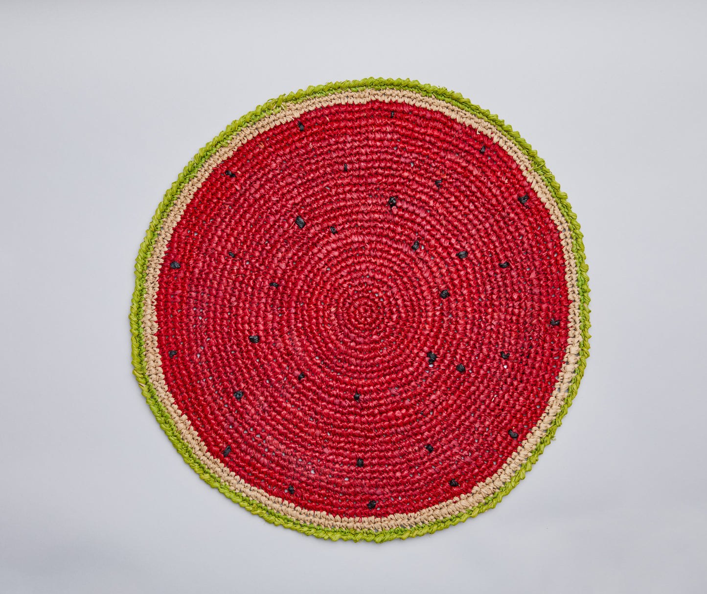 Watermelon Placemats – 14” Hand-Crocheted Raffia Palm, Artisan Summer Table Decor