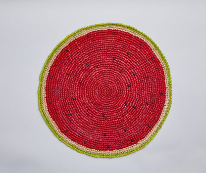 Watermelon Placemats – 14” Hand-Crocheted Raffia Palm, Artisan Summer Table Decor
