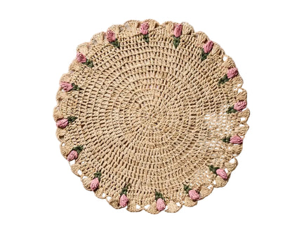 Tulip Floral Placemats – Hand-Crocheted Raffia Palm Floral Placemats – Spring Table Decor