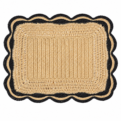 Black Scalloped Rectangular Woven Placemat | Natural & Black