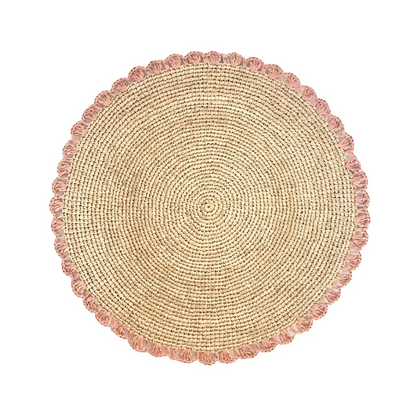 Round Placemats, Natural Pink Placemats, Handmade Placemat, Raffia Crochet Table Placemat, Handmade in Madagascar