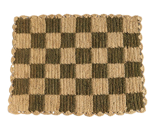 Green checked Placemat, Rectangular raffia tabletop