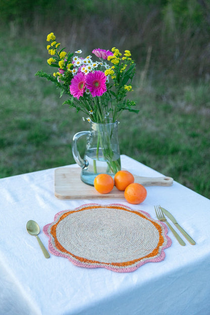 Round Pink Placemat set of 2, 4 and 6, Garden Party Decor