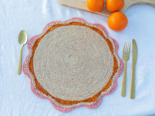 Round Pink Placemat set of 2, 4 and 6, Garden Party Decor