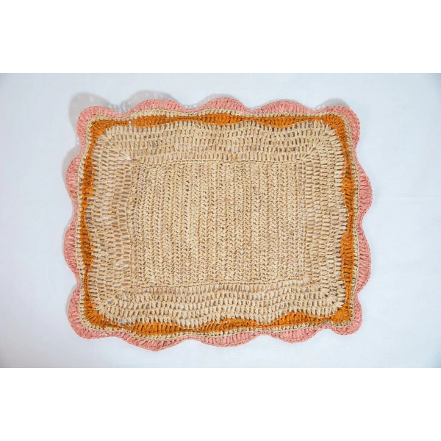 Garden Party placemats with Pink and Orange Edges, Hand Woven Rectangular Table Mat