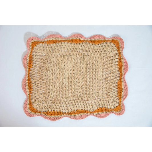 Garden Party placemats with Pink and Orange Edges, Hand Woven Rectangular Table Mat