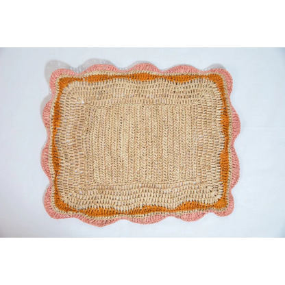 Garden Party placemats with Pink and Orange Edges, Hand Woven Rectangular Table Mat