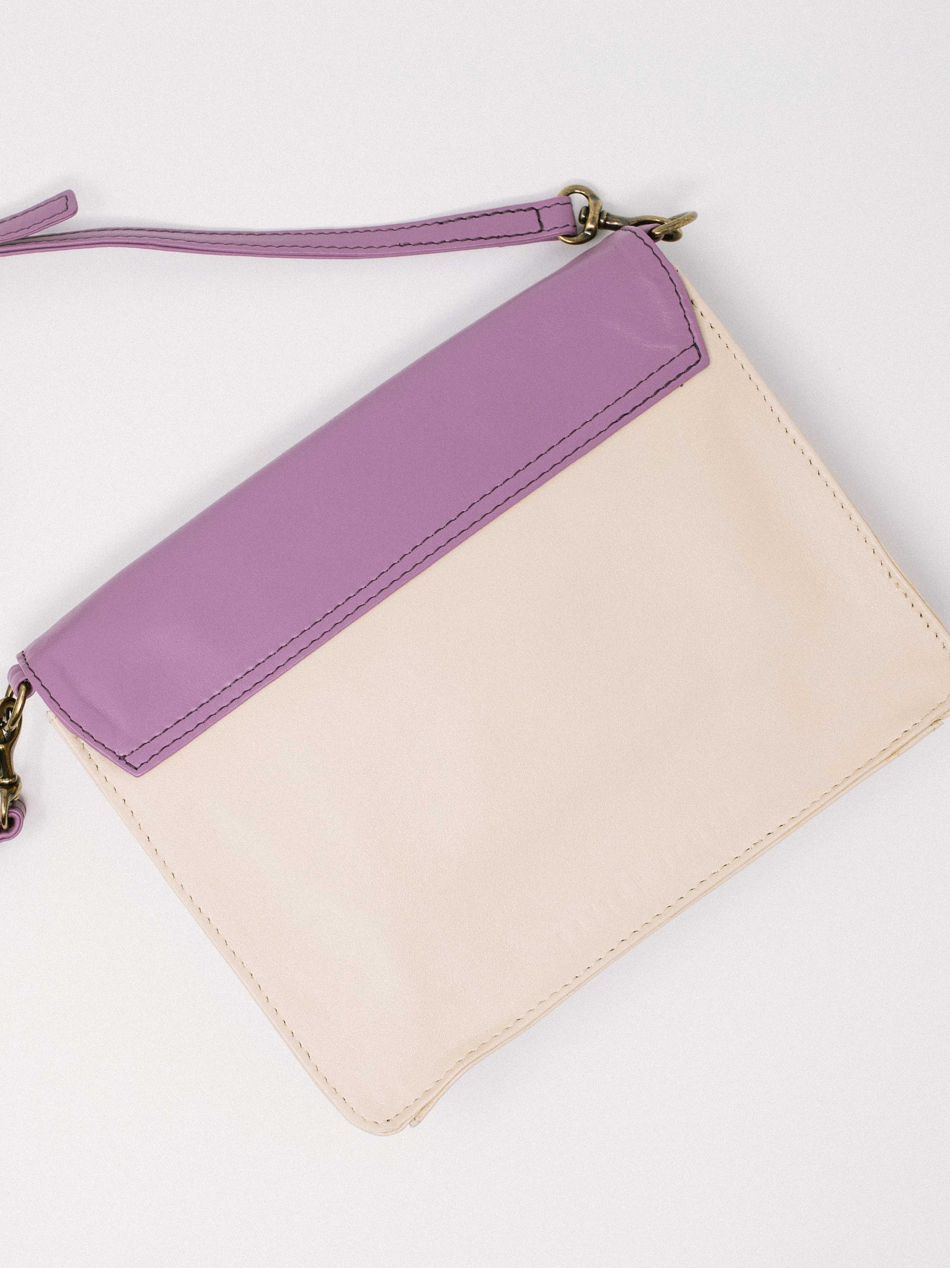 Lavender Leather Crossbody Wallet bag- back of bag- by Payton James Nashville Handbag designer
