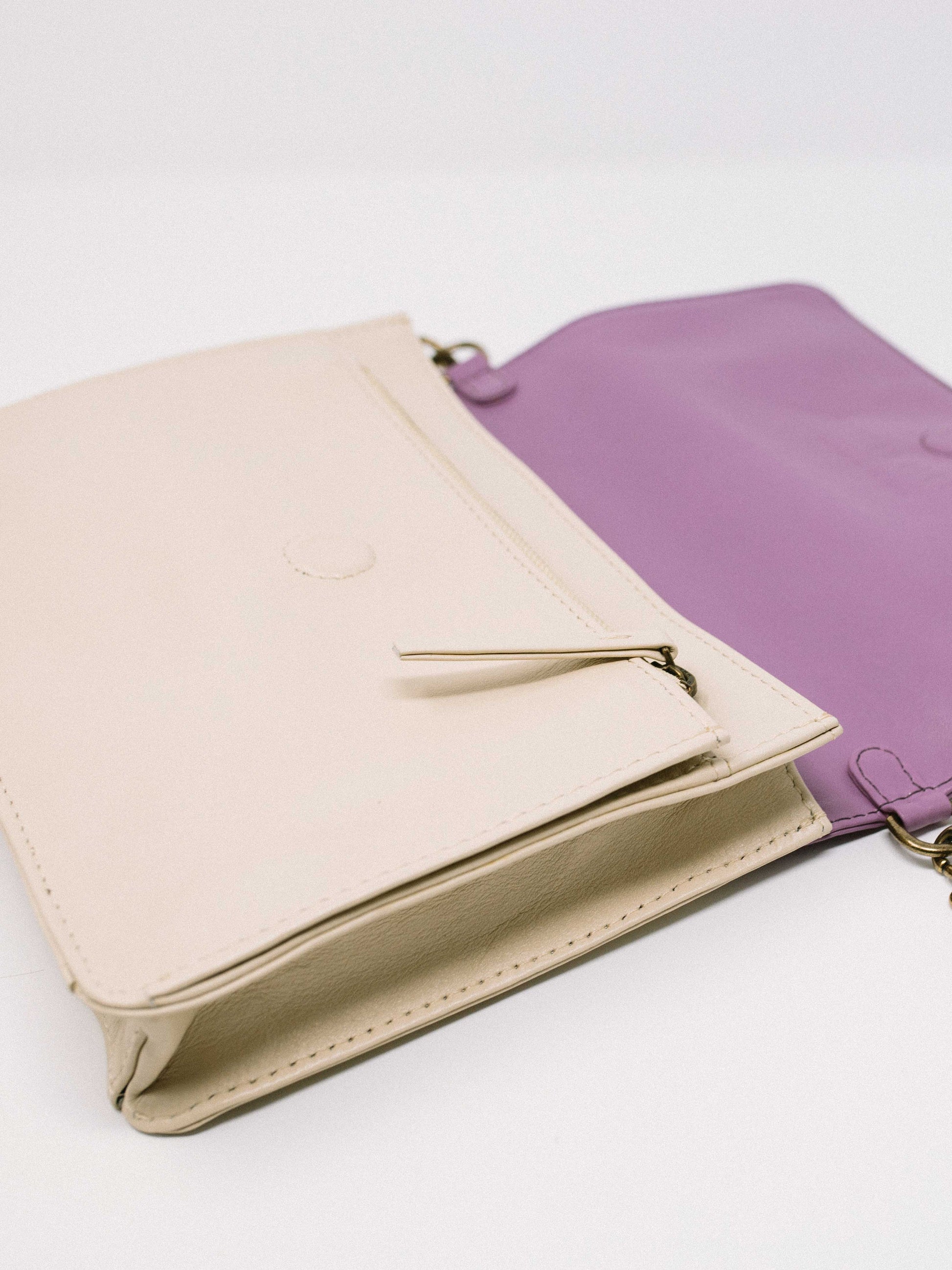 Lavender Leather Crossbody Wallet bag inside of wallet- by Payton James Nashville Handbag designer