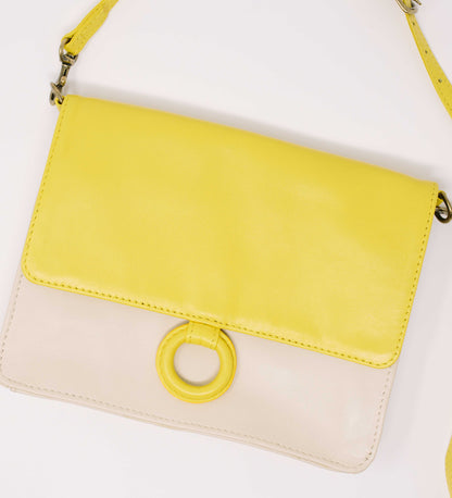 Leather Crossbody Wallet bag - front view-lemon and white crossbody bags by Payton James