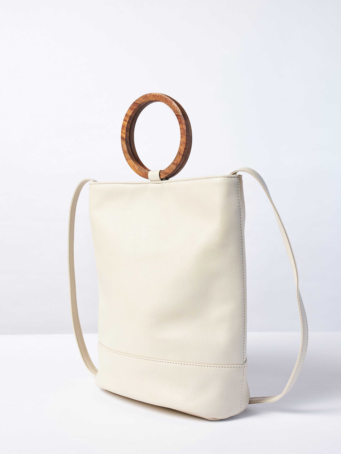 White Leather Tote and Crossbody Handbag by Payton James: Nashville Handbag Designer closeup of crossbody strap