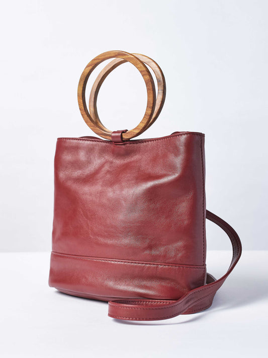 Mini Wood Bucket Tote - Cabernet