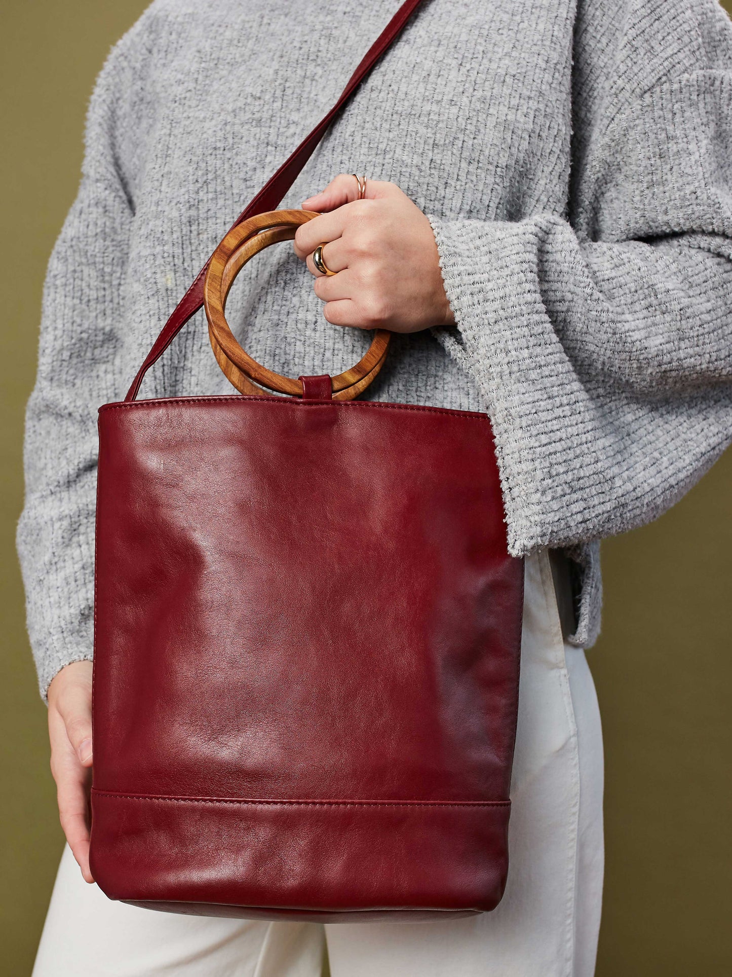  Leather Tote and Crossbody Cabernet Wood Tote by Payton James: Nashville Handbag Designer