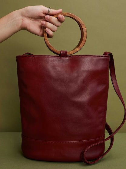  Leather Tote and Crossbody Cabernet Wood Tote by Payton James: Nashville Handbag Designer