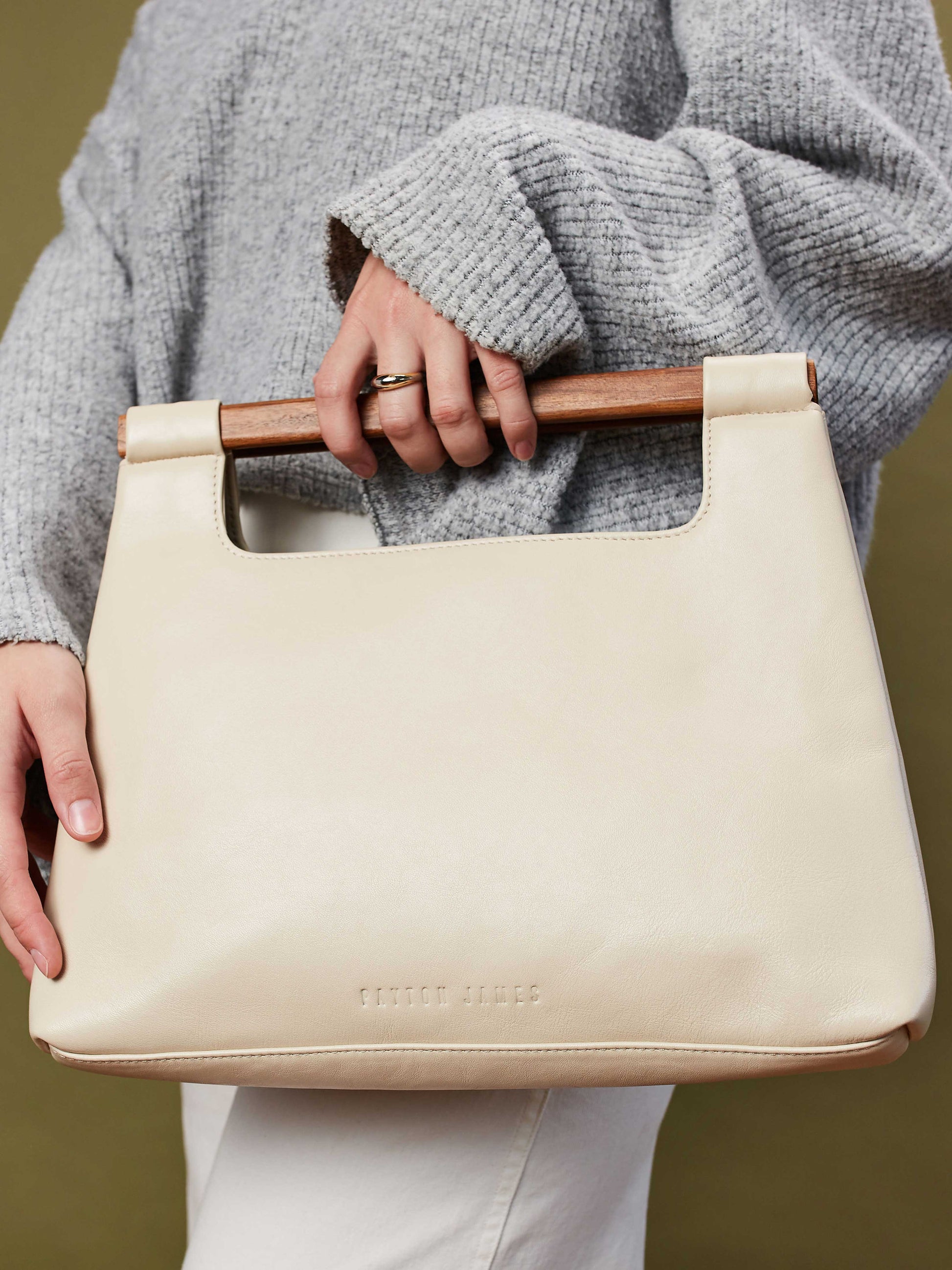Italian Leather Tote Handbag- White Wood cut out Tote Handbag by Payton James