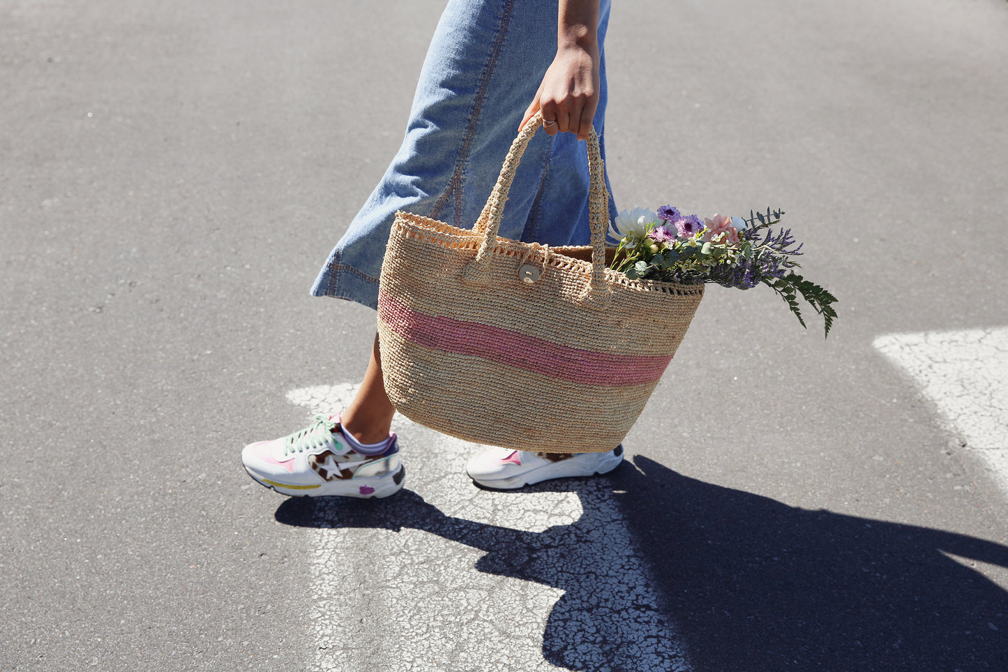The Stripe Woven Tote in Pink