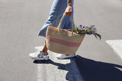 The Stripe Woven Tote in Pink