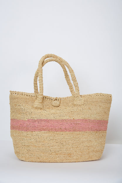 The Stripe Woven Tote in Pink
