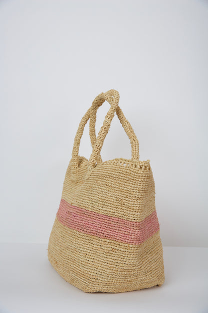 The Stripe Woven Tote in Pink