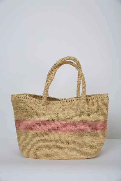 The Stripe Woven Tote in Pink
