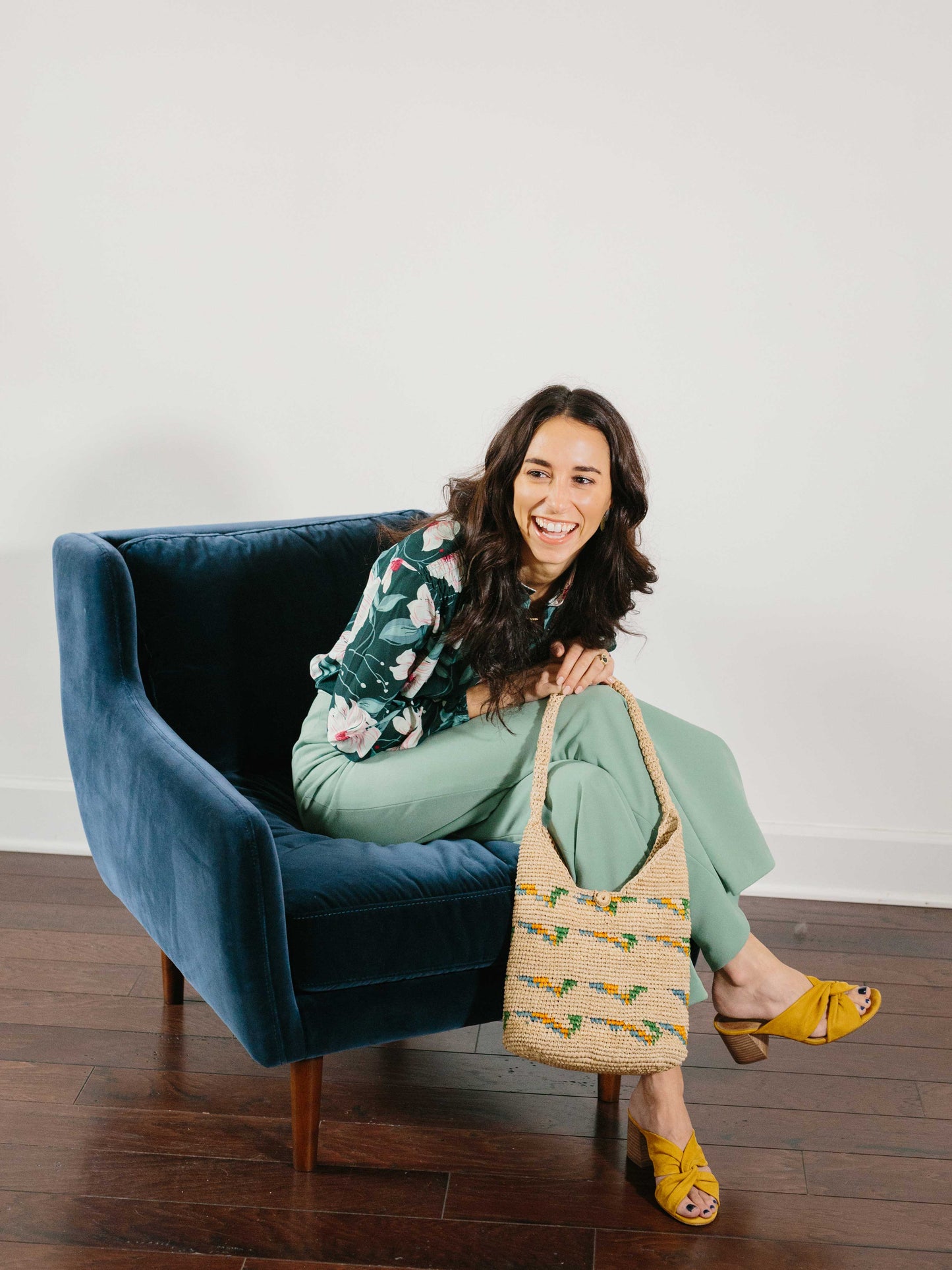 Straw Hobo Bag with smiling model by Payton James Nashville Handbag designer