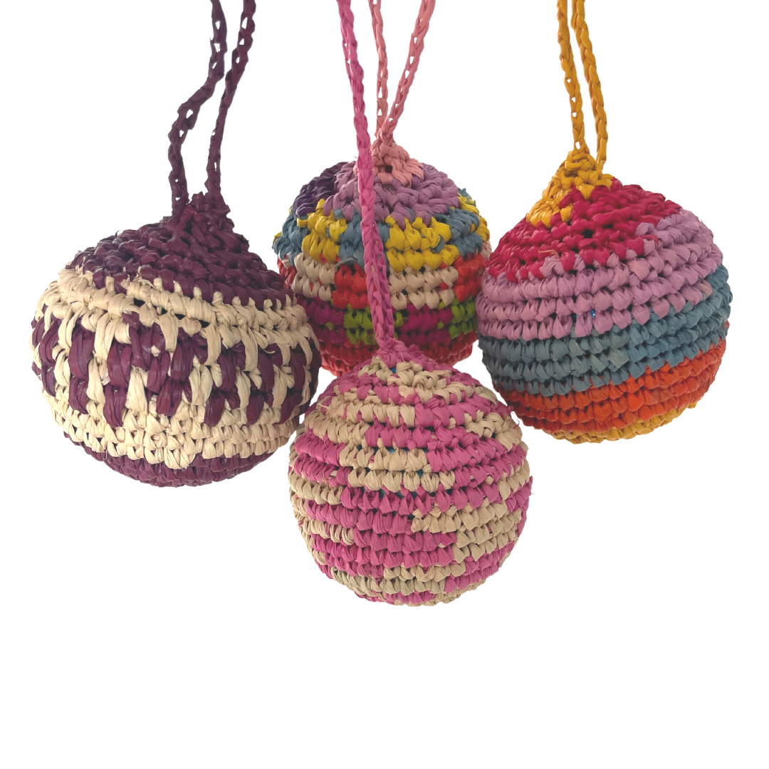 Set of 4 Handmade Raffia Ornaments