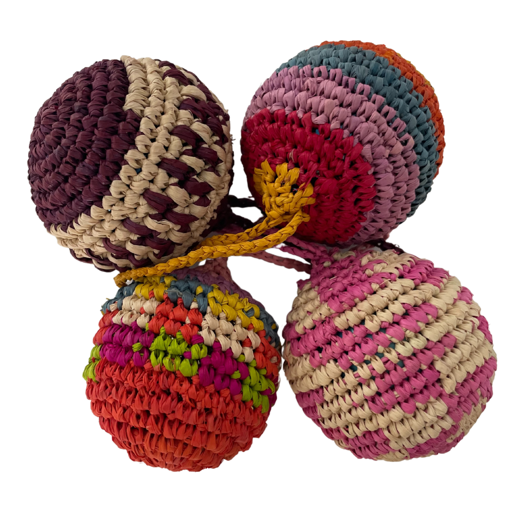 Set of 4 Handmade Raffia Ornaments